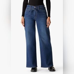 Levi Strauss Signature Vintage Belted Wide Leg Jeans Medium Wash Stretch Denim